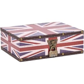 Wood and Leather Treasure Chest with Lid and Lock- Decorative Rectangular Wooden Jewelry Keepsakes Storage Box for Birthday Office Home Decoration – Route 66 Pattern 10.7"x8.4"x3.5" (Route66)