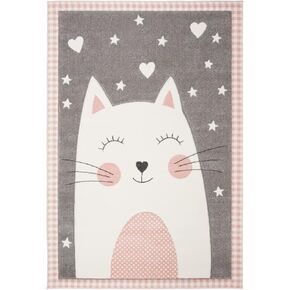 SAFAVIEH Carousel Kids Collection Area Rug - 8' x 10', Pink & Grey, Cat Design, Non-Shedding & Easy Care, Ideal for High Traffic Areas for Boys & Girls in Playroom, Nursery, Bedroom (CRK134P)
