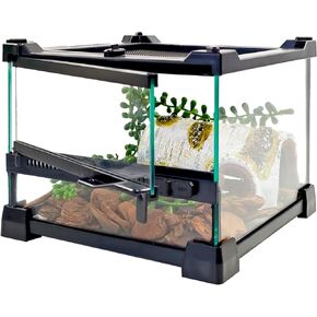 Reptile Glass Terrarium Tank 8"x8"x12", Front & Top Opening Door Full View Visually Appealing Mini Reptile or Amphibians Habitat, Stackable Vertical Enclousure for Small Reptiles