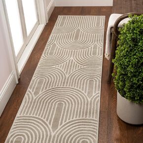 JONATHAN Y SND100A-8 Ariana Mid-Century Art Deco Striped Arches Two-Tone High-Low Beige/Cream 8 ft. x 10 ft. Area Rug, Easy-Cleaning, Pet-Friendly for Bedroom, Living Room, Kitchen, Office