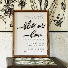Farmhouse Decor Bless Our Home Wooden Sign Wall Art for Rustic Home Kitchen Bedroom Bathroom Living Room Wall Decor in Kuwait