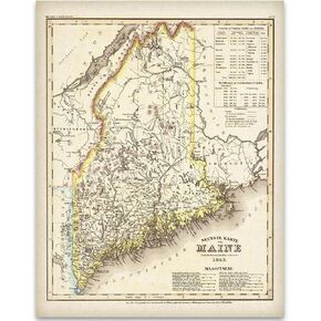 1845 Map of Maine Art Print - 11x14 Framed Art Print - Great Vintage Home Decor