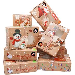 ZMCINER 12 PCS Christmas Cookie Boxes for Gift Giving Christmas Bakery Boxes Treat Boxes Baking Boxes with Window for Pastries, Cupcakes, Brownies, Donuts, Gift-Giving 8.75 x 5.75 x 3.75 Inches