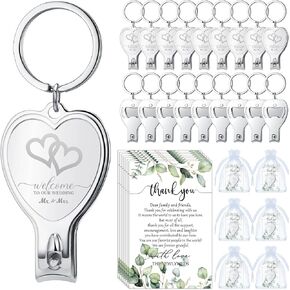 100 Sets Wedding Keychain Favor for Guests Wedding Heart Multi Function Bottle Opener Nail Clipper Keychain Wedding Thank You Cards Organza Bags Wedding Souvenir Party Supplies Bridal Shower