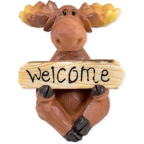 Moose with Welcome/Go Away Sign 3.5 x 3.5 x 4 Inch Resin Crafted Tabletop Figurine