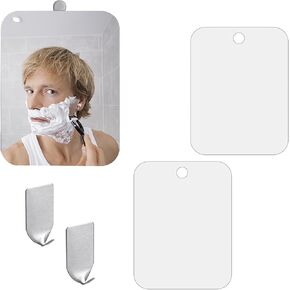 Fogless Shower Mirror,2PCS Anti-Fog Bathroom Shower Mirror with Handheld Option for Men and Women,Hanging Shower Mirror Includes Long-Lasting Removable Adhesive Hook,Portable Camping Travel Mirrors