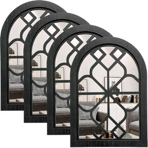 ZEXUIRU 4 Set Arched Window Mirror Wall Decor,Rustic Mirror Set Arches, Wood Framed Farmhouse Hanging Mirrors for Wall Decor Living Room,Bedroom Kitchen,Distressted White