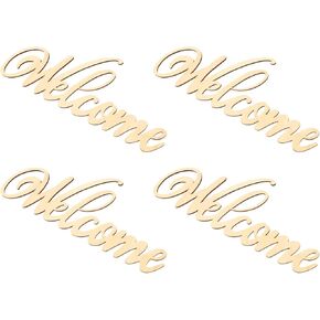 SEWACC 1 Set 4 Pcs Welcome Widget Blank Signs for Crafts Letters for Wall Art Wood Sign Welcome Letters Craft Wood Slices Word Decorative Table Sign Blank Flag Wooden Hollow Welcome Door