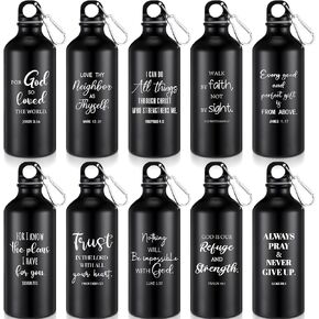 10 Set Christian Gifts Bulk 20 oz Christian Aluminum Water Bottles Inspirational Scripture Gifts Reusable Leak Proof Twist Lid Buckle Sports Religious Water Bottle Church Gifts for Men Women