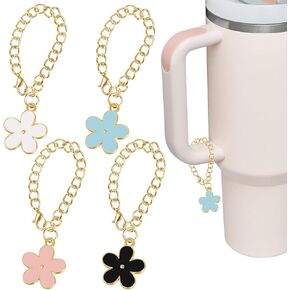 BLMHTWO 4 قطع زهور ستانلي ساحرة للمقبض سحر مقبض شخصي لكوب ستانلي 30 و40 أونصة، وردي أزرق أبيض أسود 12 سم/4.72 بوصة طول in Kuwait