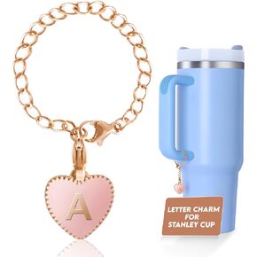 Letter Charm Accessories for Stanley Cup Water Bottle - Name ID Letter Handle Charm For Stanley, Simple Modern Tumbler - Pink Heart Shape Initial Identification Charms