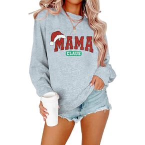 QLIPIN Christmas Sweatshirts for Women Mama Claus Sweatshirt Santa Hat Mom Pullover Xmas Holiday Casual Long Sleeve Top