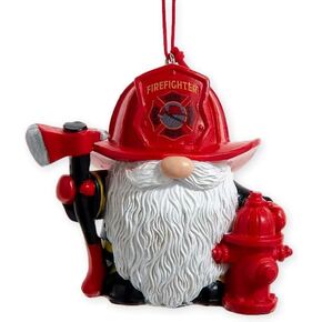 The Bridge Collection Firefighter Gnome Christmas Ornament - 3.12" Resin Fireman Santa Gnome Ornament for Firefighters and First Responders