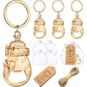 30 Sets Bottle Opener Shower Party Favor with 30 White Organza Bags and 30 Thank You Cards Cute Shower Return Gifts for Guest Wedding Souvenir Birthday Party Supplies, Gold