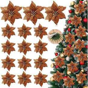 12 Pcs Artificial Neutral Christmas Poinsettia Flower Velvet Christmas Flower 5.9 Inch Faux Poinsettia Picks Christmas Tree Wreath Ornaments for Christmas Tree Wedding Decor (Multicolored)