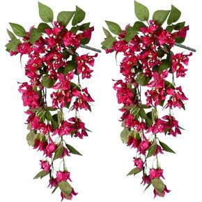 Artificial Bougainvillea Hanging Vines Faux Bush Bougainvillea Plants Flowers for Indoor Outdoor UV Resistant Home Vase Wall Porch Patio Balcony Garden Yard Basket Decor (Violet - Pack of 2)