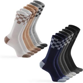 Honeysea 6 Pairs Crew Socks for Women Men - Checkerboard Athletic Calf Socks Breathable Cushioned Hiking Running Socks Unisex