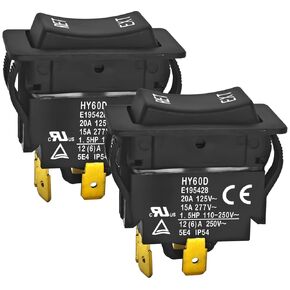 HY60D Rocker Switch (Pack of 2) - RET-EXT 20A 125VAC 4Pin Pushbutton Switch, (ON)-Off-(ON) Push Button Switch