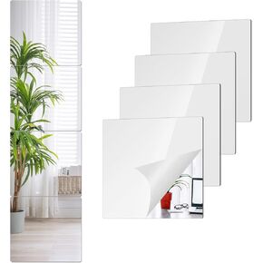 Full Length Wall Mirror, 16 Pcs 14" x 12" Full Body Mirror Tiles for Bedroom Home Gym Door Dorm, 2mm Thickened Acrylic Mirror Stickers for Walls