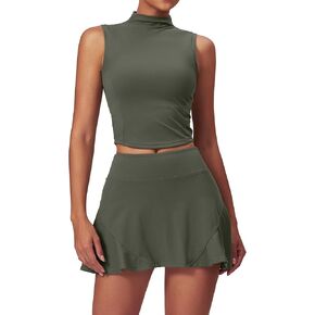 2 Piece Tennis Dress for Women Pleated Tennis Skirts Sets High Neck Workout Tank Top Golf Outfits in Kuwait