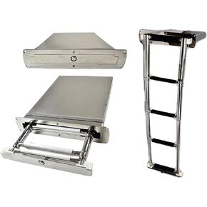 MARINE CITY 316 Grade Stainless Steel Concealed Box Flush Mount Telescoping Boarding Boat 4-Step Under Slide Swiveling Ladder for Marines – Boats – Yachts – Pontoons (Pack of 1)