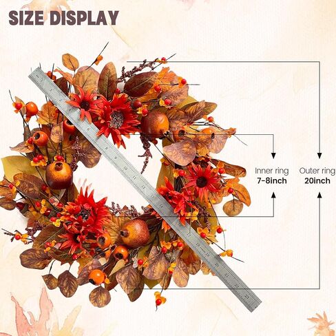 18" Fall Wreaths for Front Door with Maple Eucalyptus Leaves Daisy, Fall Door Wreath Autumn Wreath for Thanksgiving Halloween Outdoor Indoor Farmhouse Party Holiday Porch Wall Window Home Decoration in Saudi Arabia