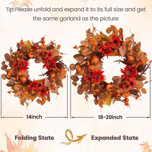 18" Fall Wreaths for Front Door with Maple Eucalyptus Leaves Daisy, Fall Door Wreath Autumn Wreath for Thanksgiving Halloween Outdoor Indoor Farmhouse Party Holiday Porch Wall Window Home Decoration in Saudi Arabia