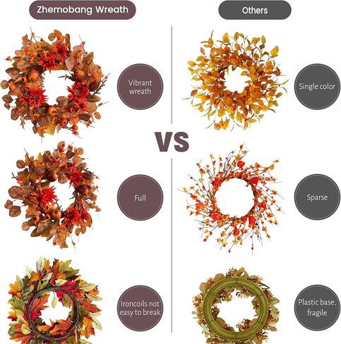 18" Fall Wreaths for Front Door with Maple Eucalyptus Leaves Daisy, Fall Door Wreath Autumn Wreath for Thanksgiving Halloween Outdoor Indoor Farmhouse Party Holiday Porch Wall Window Home Decoration in Saudi Arabia