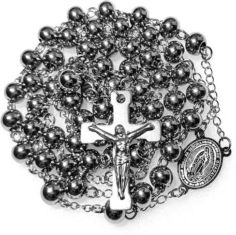 مسبحة مسبحة من الفولاذ المقاوم للصدأ 8 مم ثقيلة ومتينة GZ مسبحة صليب هدايا كاثوليكية in Kuwait