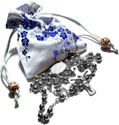 مسبحة مسبحة من الفولاذ المقاوم للصدأ 8 مم ثقيلة ومتينة GZ مسبحة صليب هدايا كاثوليكية in Kuwait