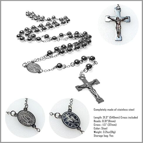 مسبحة مسبحة من الفولاذ المقاوم للصدأ 8 مم ثقيلة ومتينة GZ مسبحة صليب هدايا كاثوليكية in Kuwait