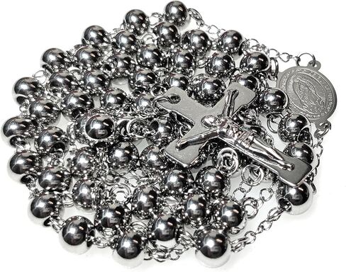 مسبحة مسبحة من الفولاذ المقاوم للصدأ 8 مم ثقيلة ومتينة GZ مسبحة صليب هدايا كاثوليكية in Kuwait