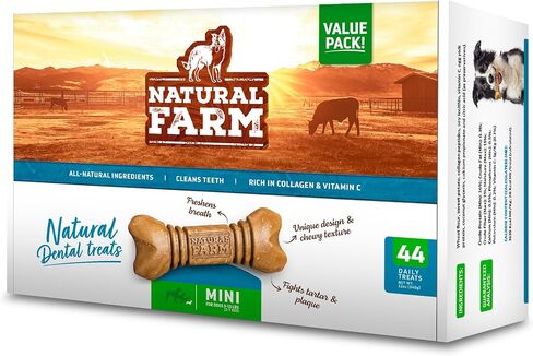 Natural Farm All-Natural Dog Dental Chew, Dog Teeth Cleaning Treats - Fresh Breath, Fight Plaque & Tartar - Canine Mess-Free Oral Care, Teeth Cleaning Chews for Dogs 5-15 Lbs (66 Counts) in Saudi Arabia