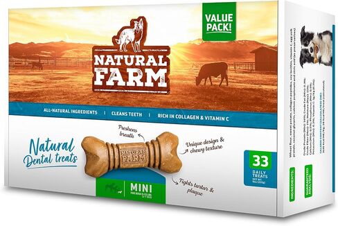 Natural Farm All-Natural Dog Dental Chew, Dog Teeth Cleaning Treats - Fresh Breath, Fight Plaque & Tartar - Canine Mess-Free Oral Care, Teeth Cleaning Chews for Dogs 5-15 Lbs (66 Counts) in Saudi Arabia