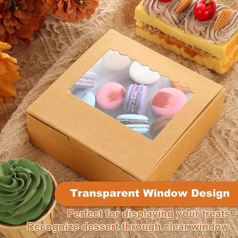 100 عبوة من صناديق المخبوزات مقاس 5.3 × 5.3 × 2 بوصة، صناديق بسكويت ورقية كرافت بنية مع نوافذ، صناديق الفراولة، صناديق الحلوى، صناديق الحلوى لمعجنات الكب كيك، حلوى الكمأة، الماكارون in Saudi Arabia