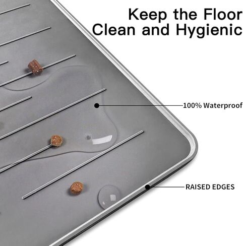 بساط طعام للكلاب، بساط سيليكون للكلاب للطعام والماء، بساط كبير لتغذية الكلاب مقاس 40.64 سم × 25.4 سم، بساط مقاوم للماء لوعاء القطط والكلاب مع حواف لمنع انسكابات الطعام والماء، سجادات طعام الحيوانات الأليفة غير القابلة للانزلاق للأرضيات، رمادي داكن in Kuwait