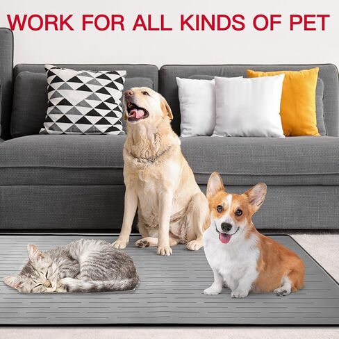 بساط طعام للكلاب، بساط سيليكون للكلاب للطعام والماء، بساط كبير لتغذية الكلاب مقاس 40.64 سم × 25.4 سم، بساط مقاوم للماء لوعاء القطط والكلاب مع حواف لمنع انسكابات الطعام والماء، سجادات طعام الحيوانات الأليفة غير القابلة للانزلاق للأرضيات، رمادي داكن in Kuwait