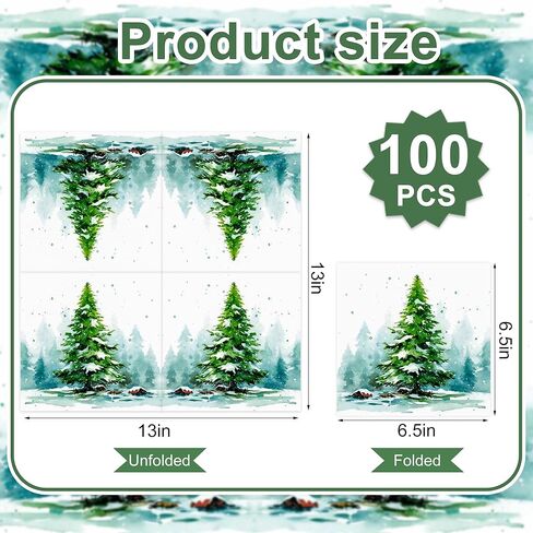 100 قطعة من مناديل غداء أشجار عيد الميلاد للاستعمال مرة واحدة من مناديل حفلات شجرة عيد الميلاد من خشب الأرز 3 طبقات من أشجار عيد الميلاد في الشتاء والمناديل الورقية لتزيين حفلات أعياد الميلاد في الشتاء in Kuwait