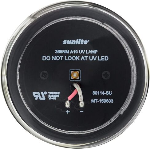 مصباح إضاءة أسود Sunlite 80114-SU LED A19، 2 وات، قاعدة متوسطة (E26)، طول موجي 365 نانومتر، حفلات متوهجة، أزرق فاتح، ديكور، تأثيرات خاصة، تطبيقات أمنية، قائمة ETL، عبوة واحدة in Saudi Arabia