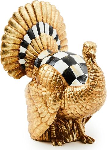 MACKENZIE-CHILDS Courtly Check Mini Gold Turkey Figurine, Resin Fall Home Decor in Saudi Arabia