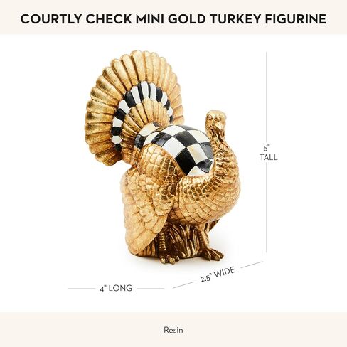 MACKENZIE-CHILDS Courtly Check Mini Gold Turkey Figurine, Resin Fall Home Decor in Saudi Arabia