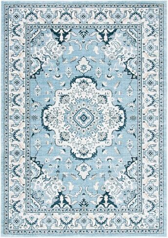 SAFAVIEH Isabella Collection Area Rug - 8' x 10', Light Blue & Cream, Oriental Design, Non-Shedding & Easy Care, Ideal for High Traffic Areas in Living Room, Bedroom (ISA921M) in Saudi Arabia