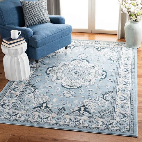SAFAVIEH Isabella Collection Area Rug - 8' x 10', Light Blue & Cream, Oriental Design, Non-Shedding & Easy Care, Ideal for High Traffic Areas in Living Room, Bedroom (ISA921M) in Saudi Arabia
