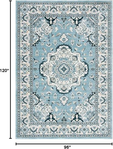 SAFAVIEH Isabella Collection Area Rug - 8' x 10', Light Blue & Cream, Oriental Design, Non-Shedding & Easy Care, Ideal for High Traffic Areas in Living Room, Bedroom (ISA921M) in Saudi Arabia
