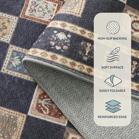 Lahome Checkerboard Living Room Area Rug 8x10, Vintage Machine Washable Area Rugs, Stain Resistant Dining Room Rug for Under Table, Bedroom Rug 8x10 Under Bed (Purple/Multi, 8'x10') in Saudi Arabia