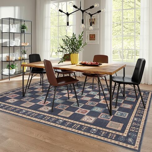 Lahome Checkerboard Living Room Area Rug 8x10, Vintage Machine Washable Area Rugs, Stain Resistant Dining Room Rug for Under Table, Bedroom Rug 8x10 Under Bed (Purple/Multi, 8'x10') in Saudi Arabia