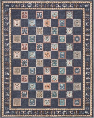 Lahome Checkerboard Living Room Area Rug 8x10, Vintage Machine Washable Area Rugs, Stain Resistant Dining Room Rug for Under Table, Bedroom Rug 8x10 Under Bed (Purple/Multi, 8'x10') in Saudi Arabia