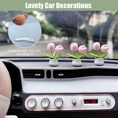 Handmade Mini Pink Tulip Knitted Flower - Artificial Tulip for Home & Car Decor, Ideal for DIY Crafts, Wedding Decorations, and Gifts in Saudi Arabia