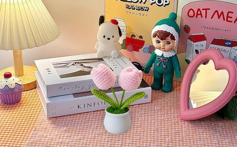 Handmade Mini Pink Tulip Knitted Flower - Artificial Tulip for Home & Car Decor, Ideal for DIY Crafts, Wedding Decorations, and Gifts in Saudi Arabia