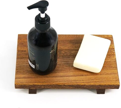 Wood Pedestal Stand & Risers - 9" Wooden Display Stand for Sink Caddy, Soap Tray, & Dish Soap Holder - Bathroom & Kitchen Counter Decor - Antique Walnut Farmhouse Style Tray (9 * 6) in Saudi Arabia
